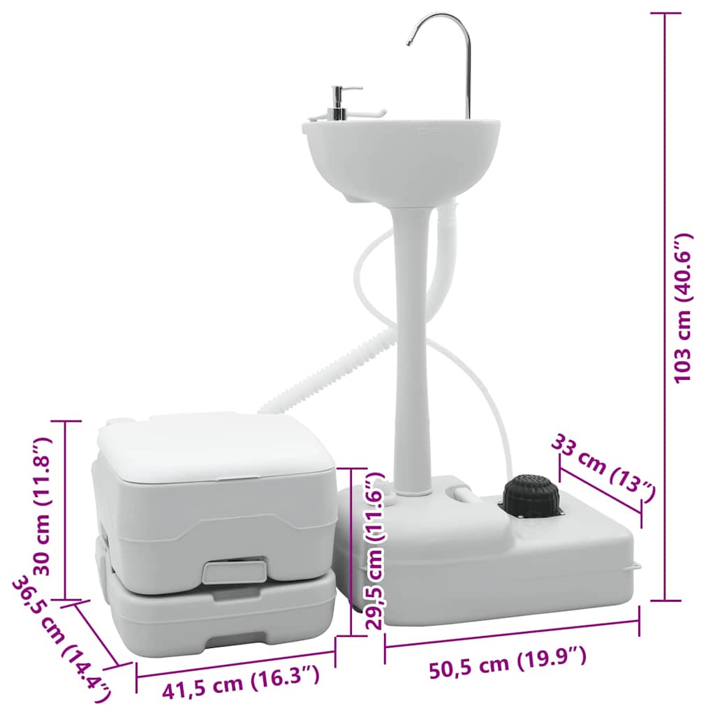 Camping Toiletten-Set 2 pcs Grau und Weiß