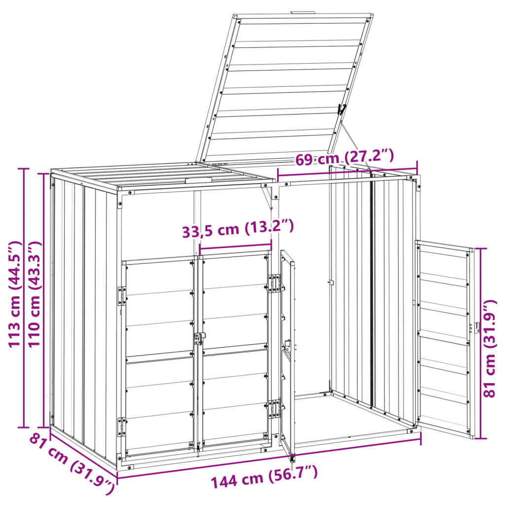 Mülltonnenbox für 1 Tonne Grün 72x81x115 cm Stahl