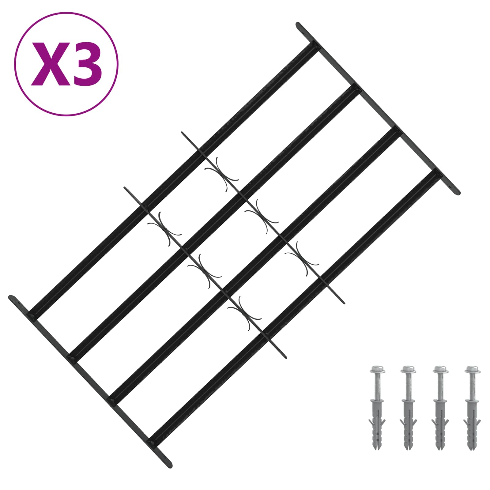 Fenstergitter 76 x 30 cm Pulverbeschichteter Stahl Schwarz