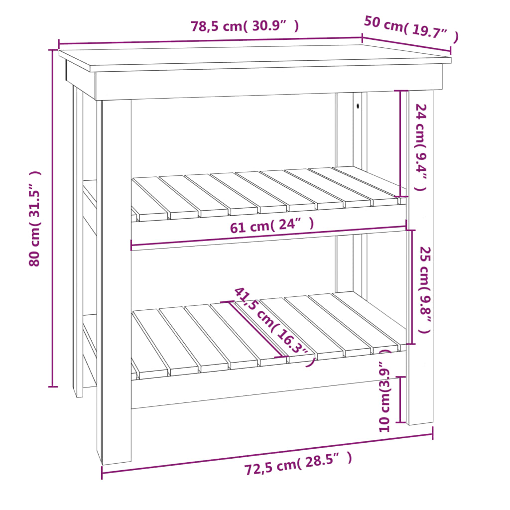 Werkbank 78,5x50x80 cm Massivholz Kiefer
