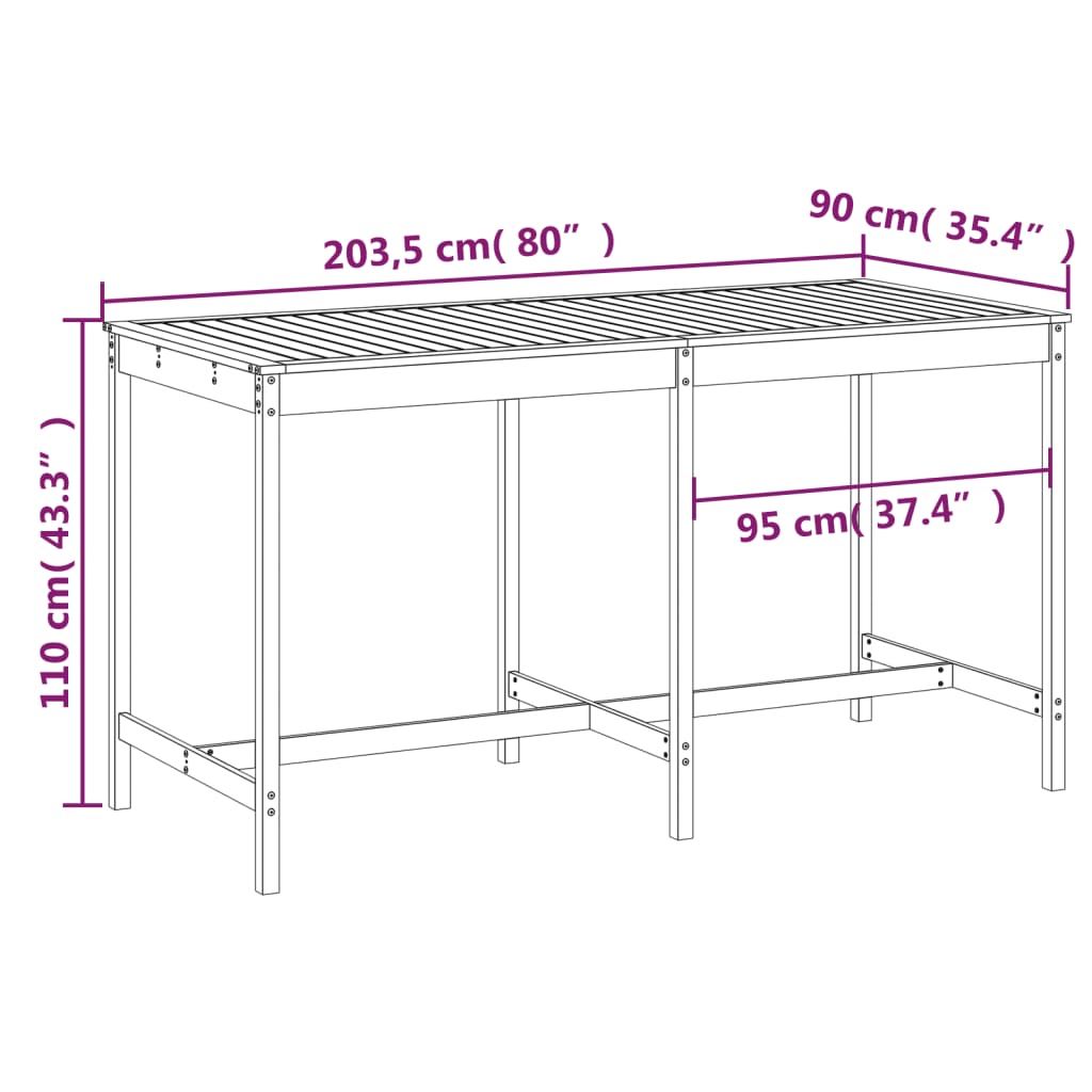 Gartentisch 82,5x82,5x110 cm Massivholz Kiefer