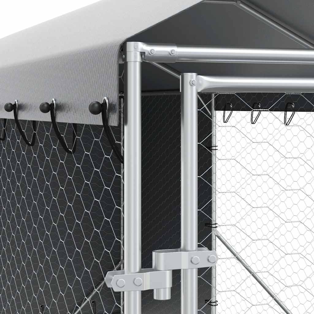 Outdoor-Hundezwinger mit Dach Silbern 2x6x2,5m Verzinkter Stahl