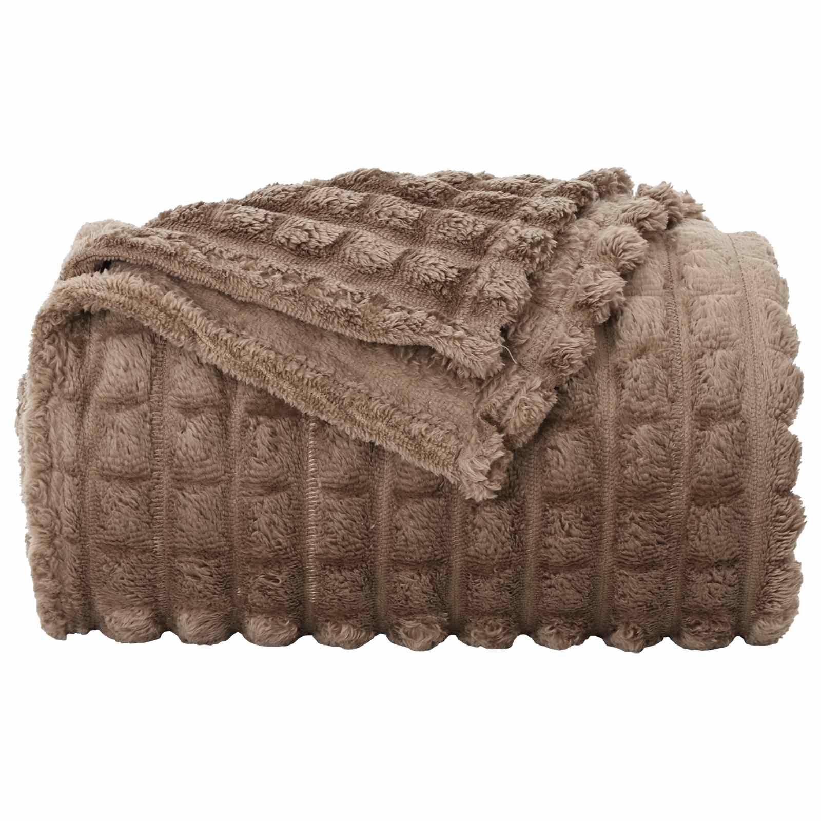 Überwurfdecke Beige 150 x 130 cm Fleece