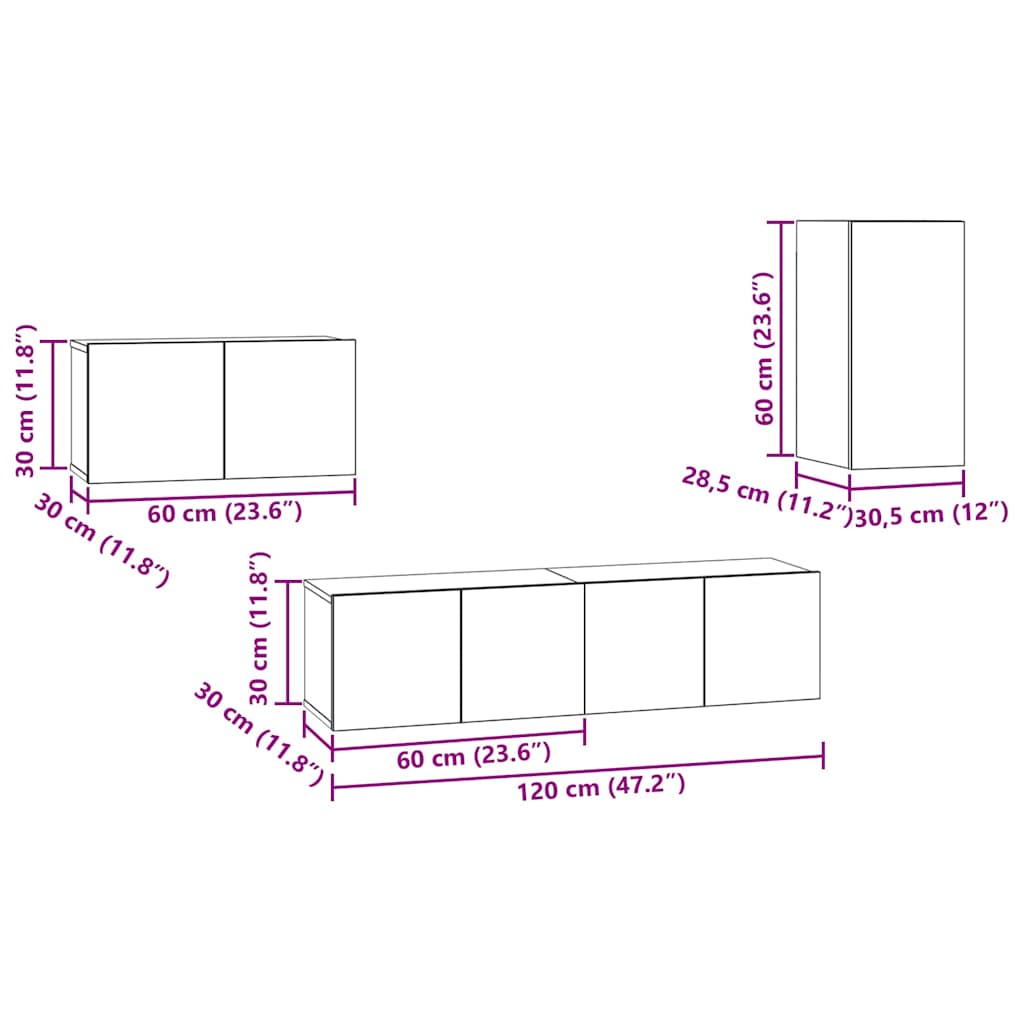 4-tlg. TV-Schrank-Set Weiß Holzwerkstoff