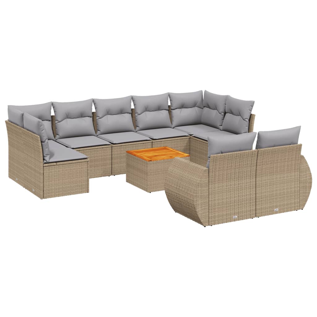 10-tlg. Garten-Sofagarnitur mit Kissen Schwarz Poly Rattan