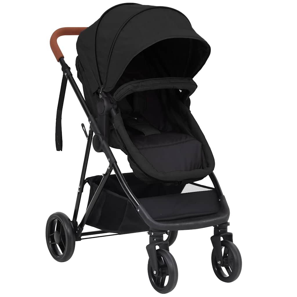 3-in-1 Kinderwagen Hellgrau und Schwarz Stahl
