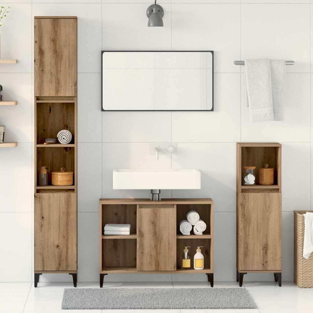 3-tlg. Badmöbel-Set Räuchereiche Holzwerkstoff