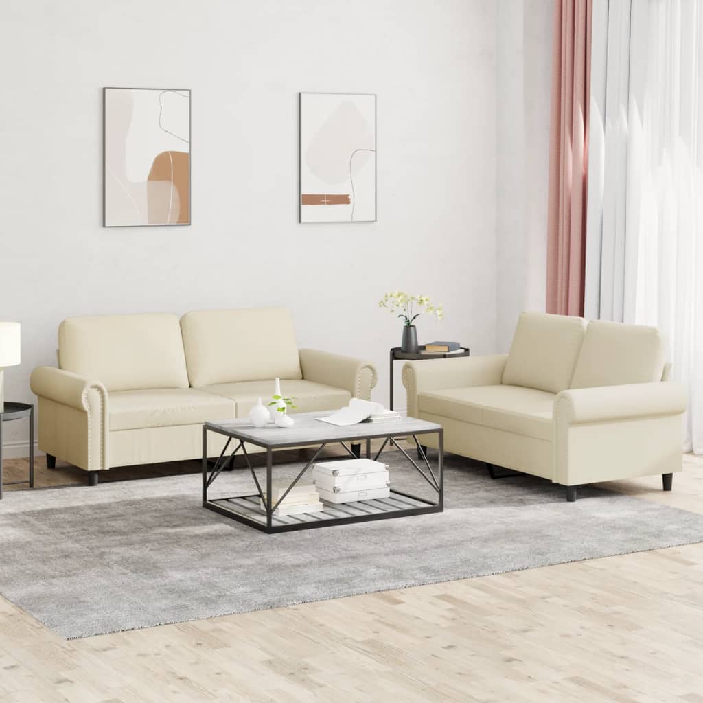 3-tlg. Sofagarnitur mit Kissen Creme Kunstleder