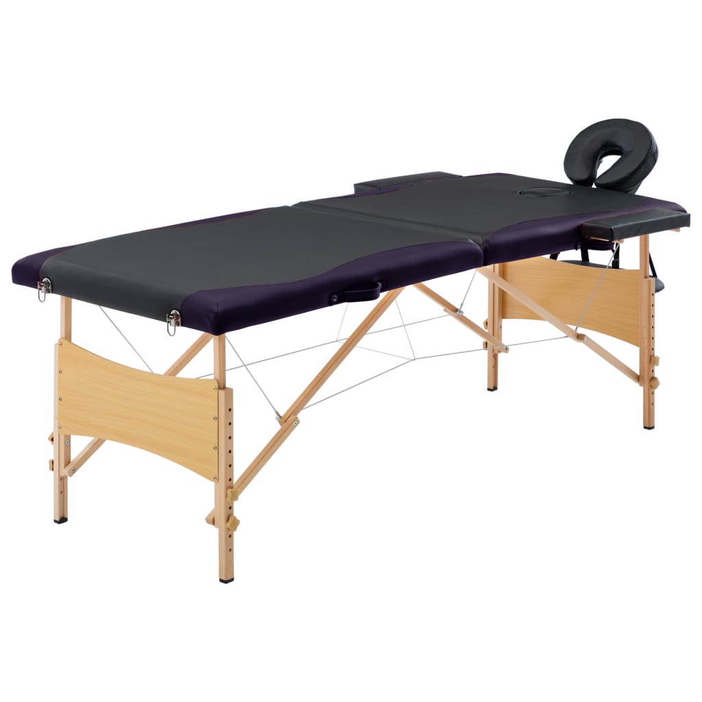 Massageliege Klappbar 2-Zonen mit Holzgestell Lila