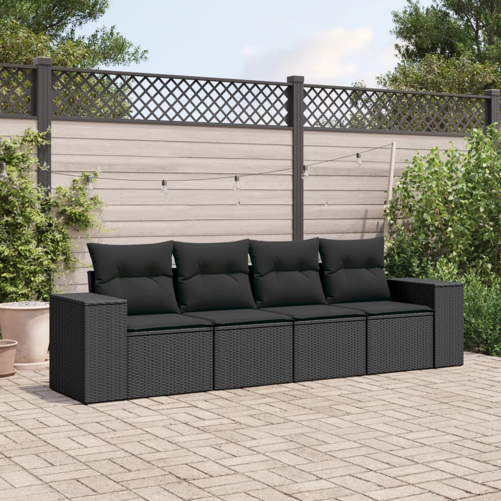 5-tlg. Garten-Sofagarnitur mit Kissen Schwarz Poly Rattan