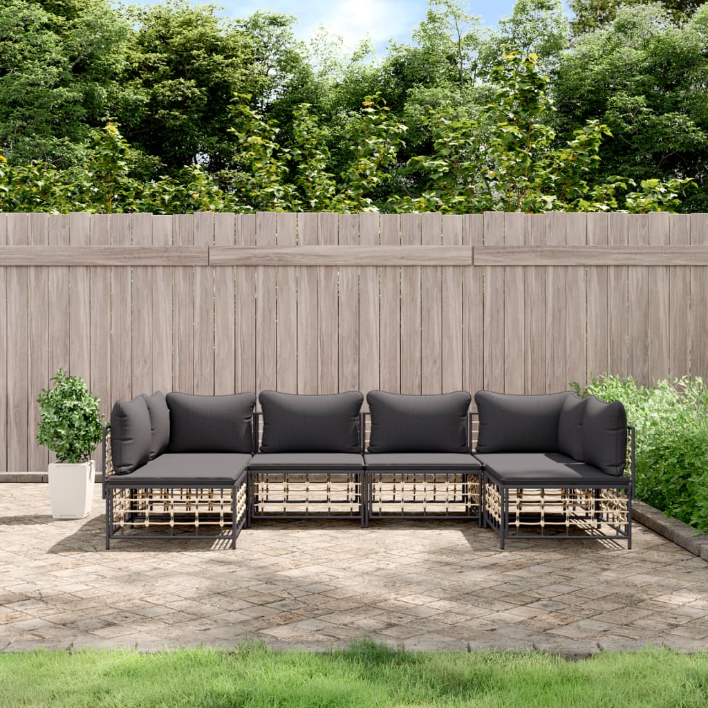 7-tlg. Garten-Lounge-Set mit Kissen Anthrazit Poly Rattan