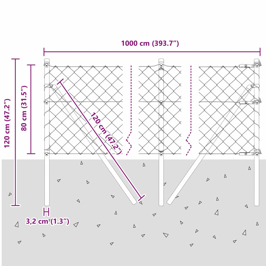 Outdoor Kettenglied-Zaun Erdfixierung 10 x 0,4 m Grün Netz