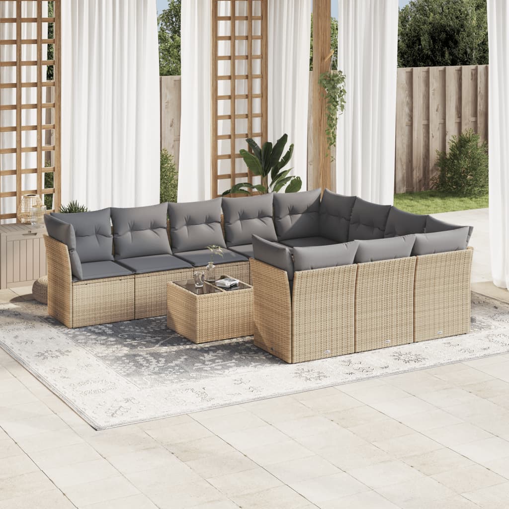 10-tlg. Garten-Sofagarnitur mit Kissen Schwarz Poly Rattan