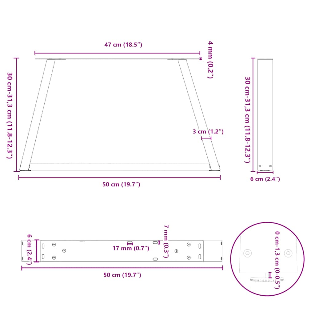 Couchtischbeine V-Form 2 Stück Schwarz 30x(30-31,3) cm Stahl