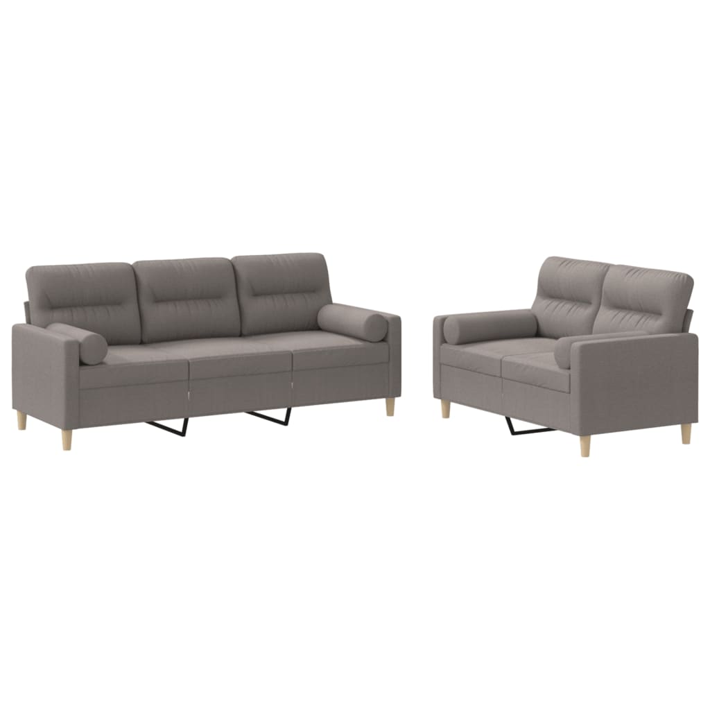 3-tlg. Sofagarnitur mit Kissen Taupe Stoff