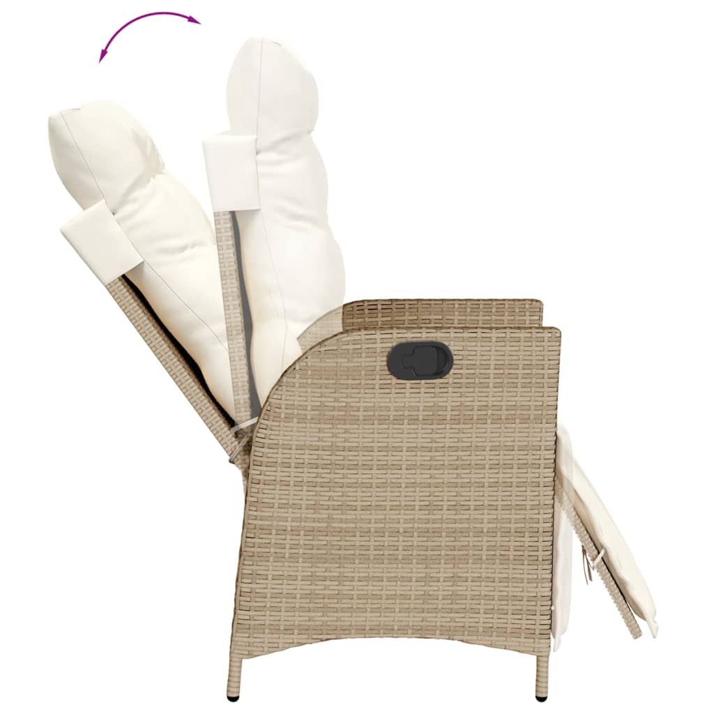 Gartensessel Verstellbar mit Kissen Schwarz Poly Rattan