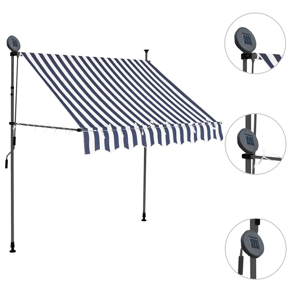 Einziehbare Markise Handbetrieben mit LED 100 cm Blau und Weiß