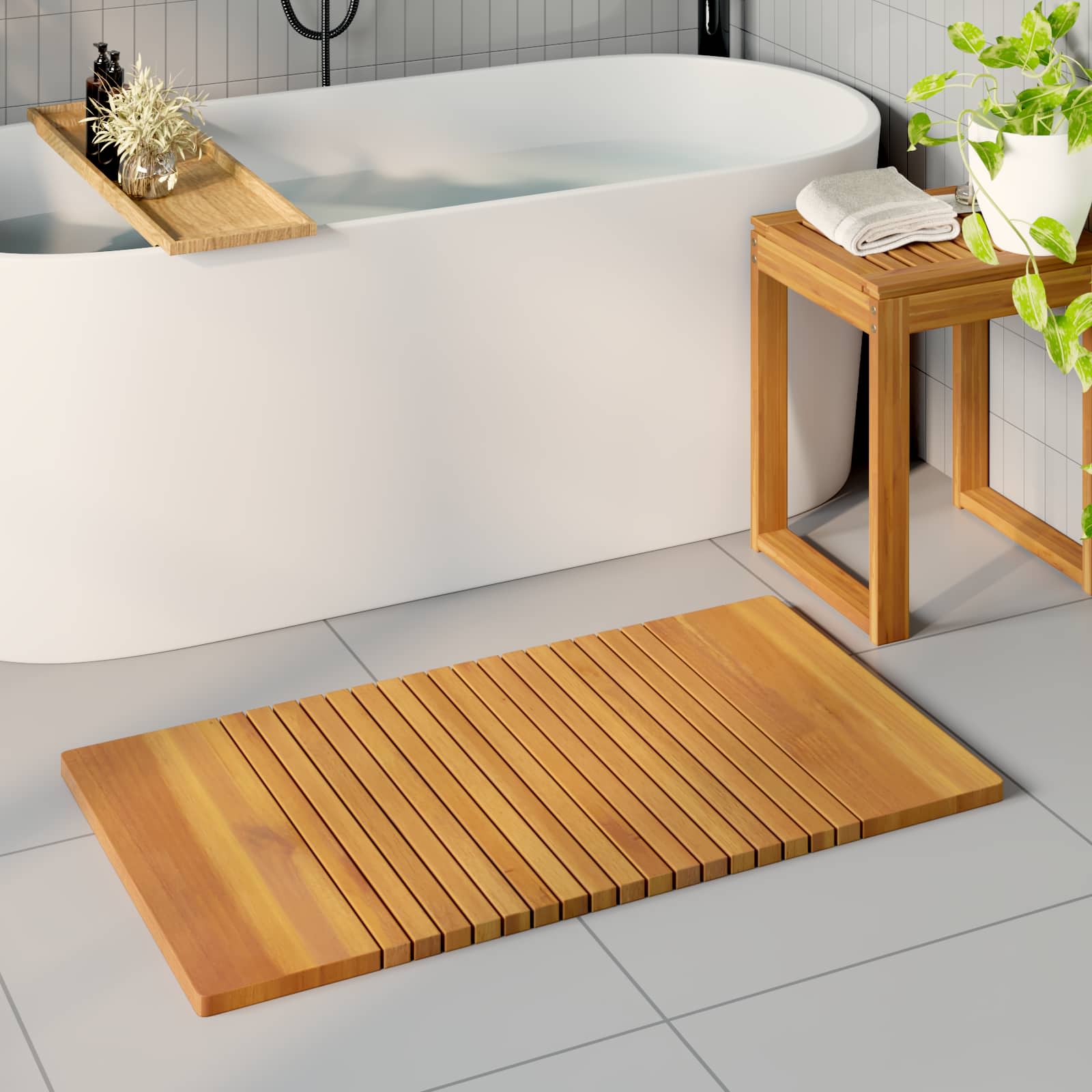 Badematte Uni Braun 59 x 40 cm Massives Akazienholz