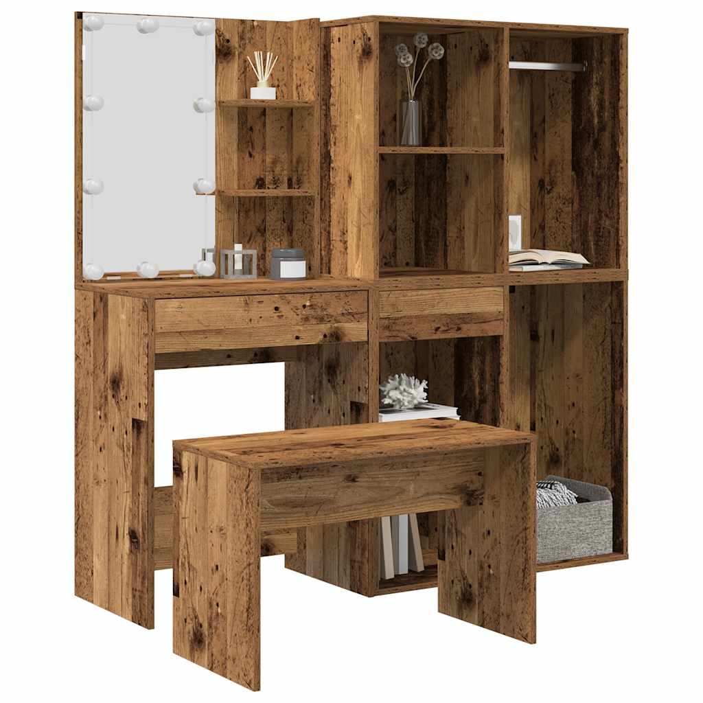 Schminktisch-Set mit LED Weiß Holzwerkstoff