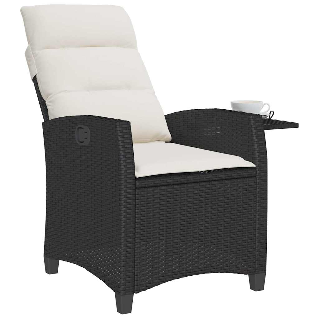 Gartensessel mit Beistelltisch Verstellbar Schwarz Poly Rattan