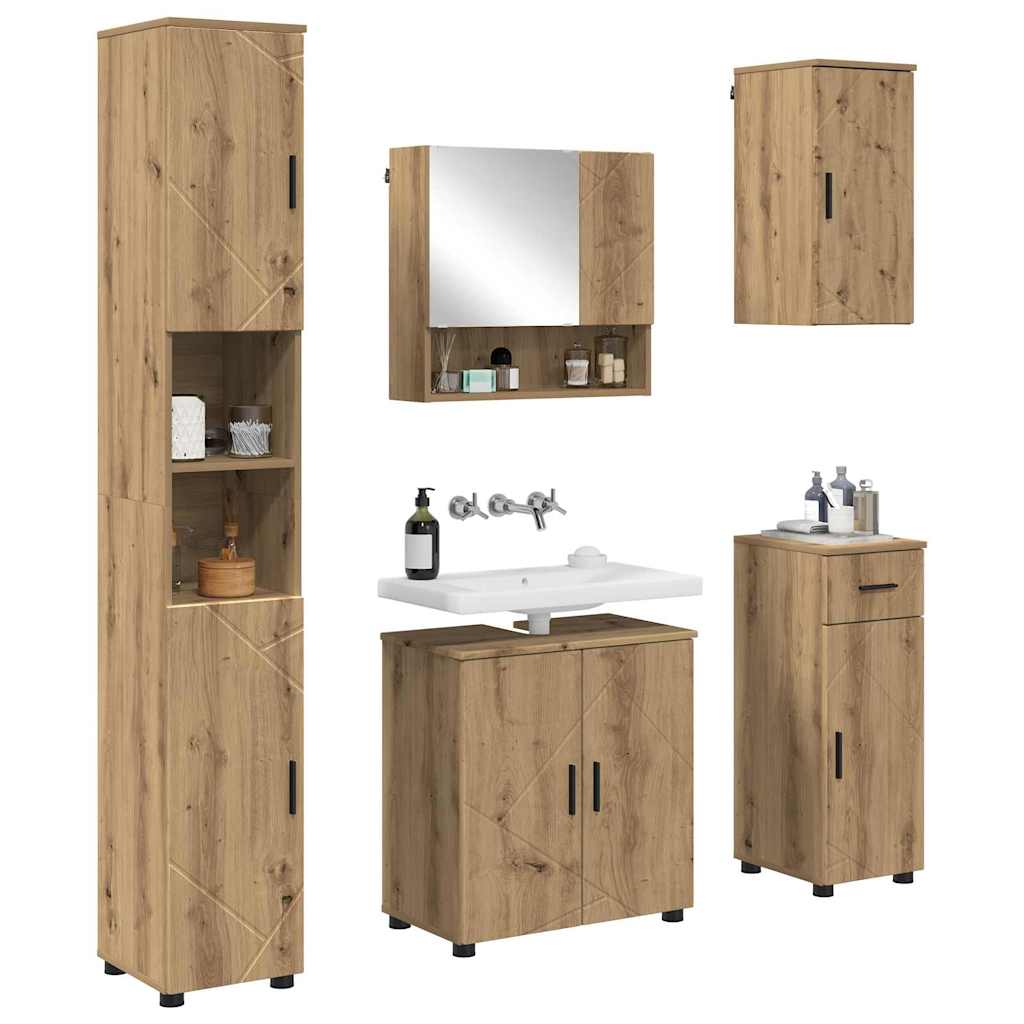 Badezimmermöbel-Set mit Tür 5 pcs Weiß Holzwerkstoff & Metall