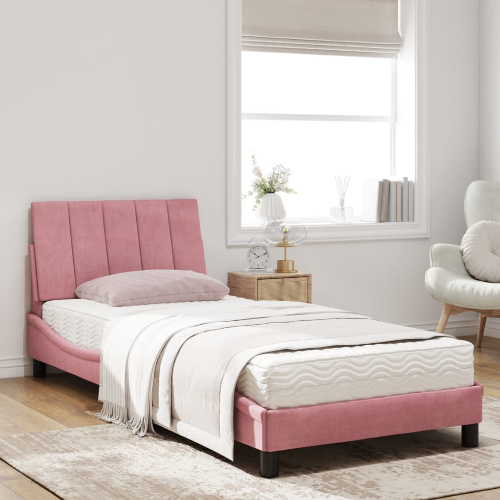 Bett mit Matratze "Hanko" Hellgrau 80x200 cm Samt