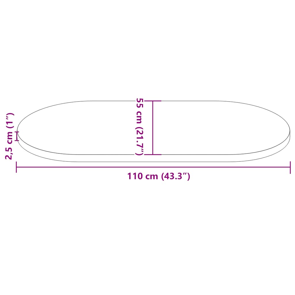 Tischplatte 60x30x2,5 cm Massivholz Kiefer Oval