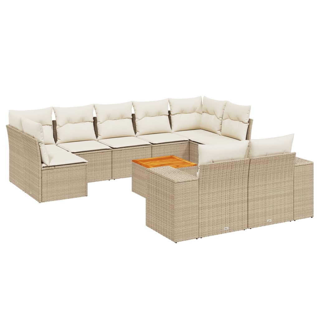 10-tlg. Garten-Sofagarnitur mit Kissen Schwarz Poly Rattan