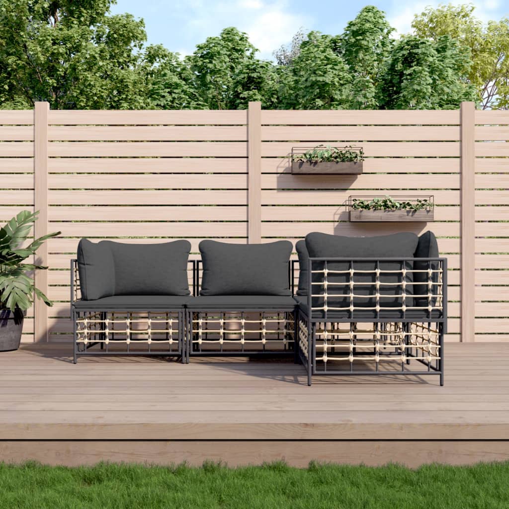 5-tlg. Garten-Lounge-Set mit Kissen Anthrazit Poly Rattan