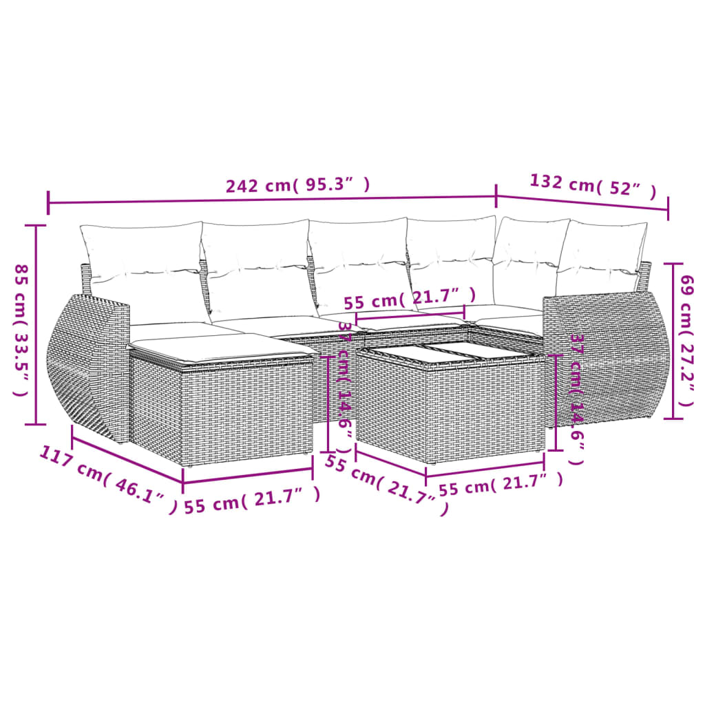 6-tlg. Garten-Sofagarnitur mit Kissen Schwarz Poly Rattan