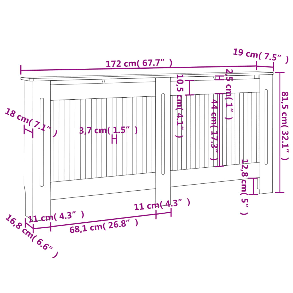 Holzwerkstoff Heizkörper-Abdeckung Heizkörperverkleidung 112 cm, weiß