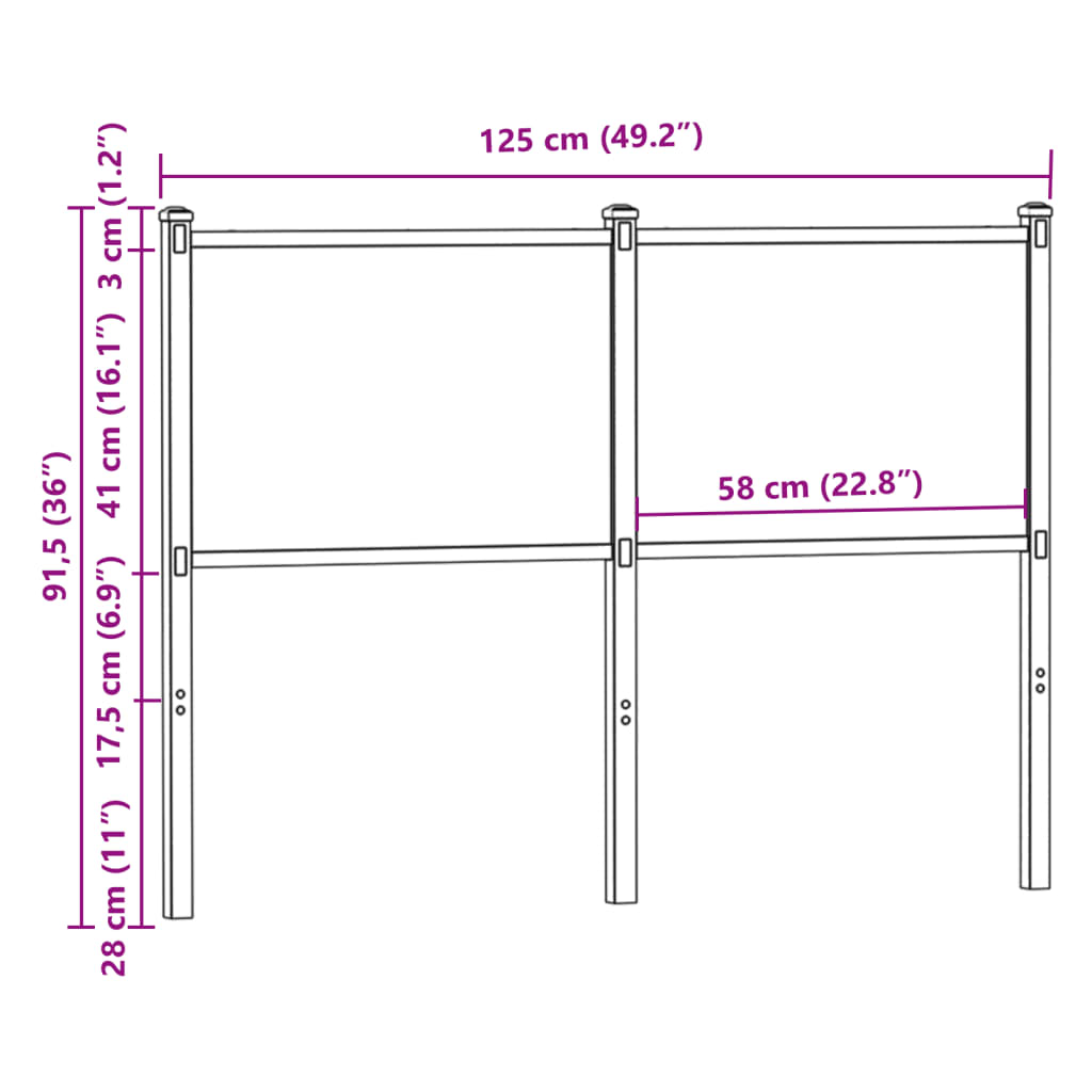 Ersatz-Kopfteil Räuchereiche 75 cm Holzwerkstoff und Stahl