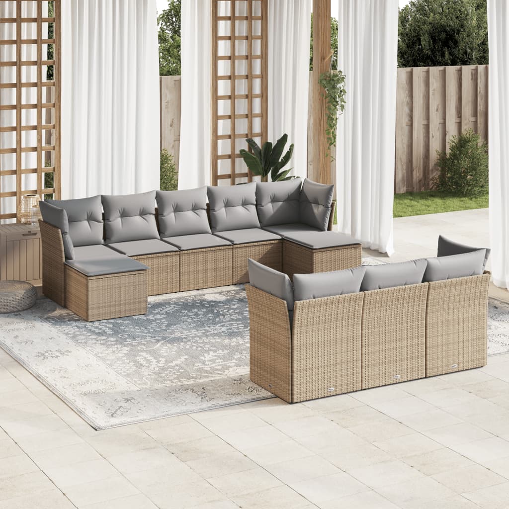 10-tlg. Garten-Sofagarnitur mit Kissen Schwarz Poly Rattan