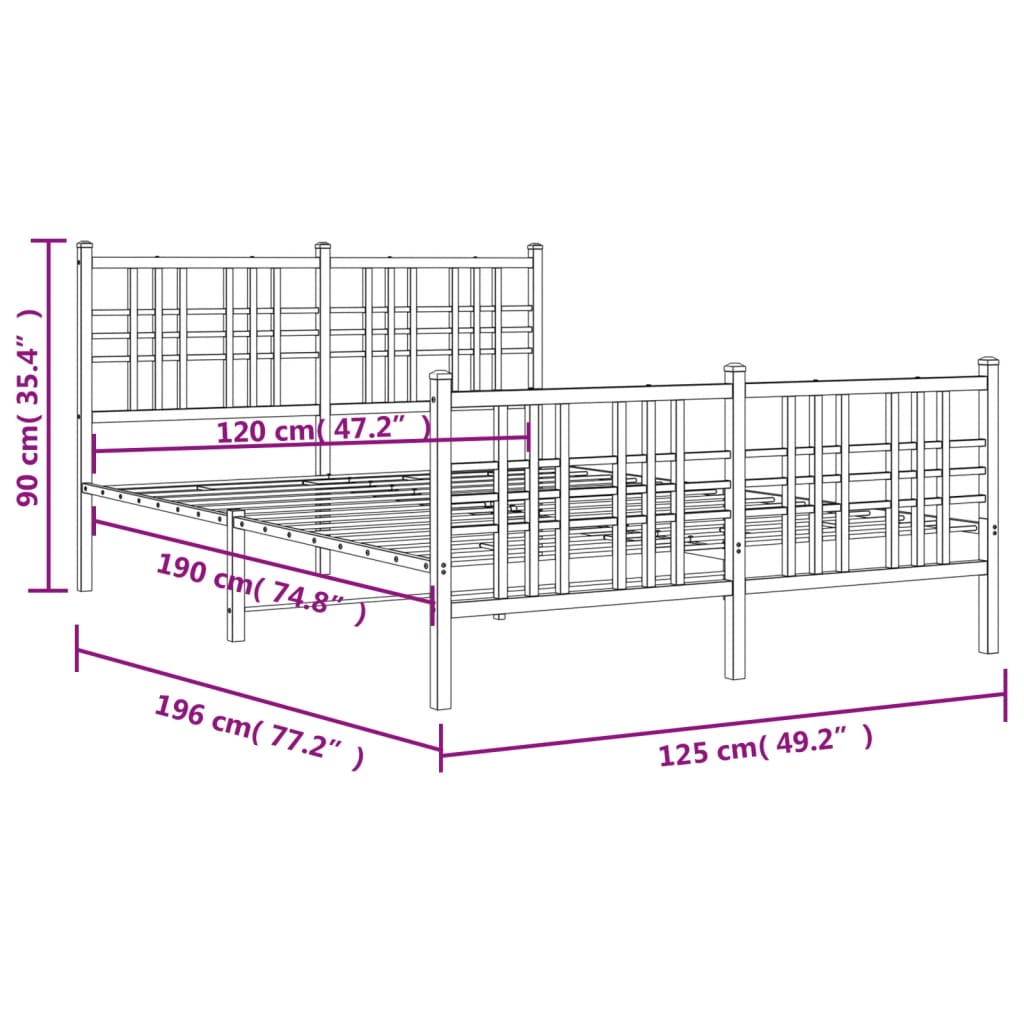 Bettgestell mit Kopf- und Fußteil Metall Schwarz 90x200 cm
