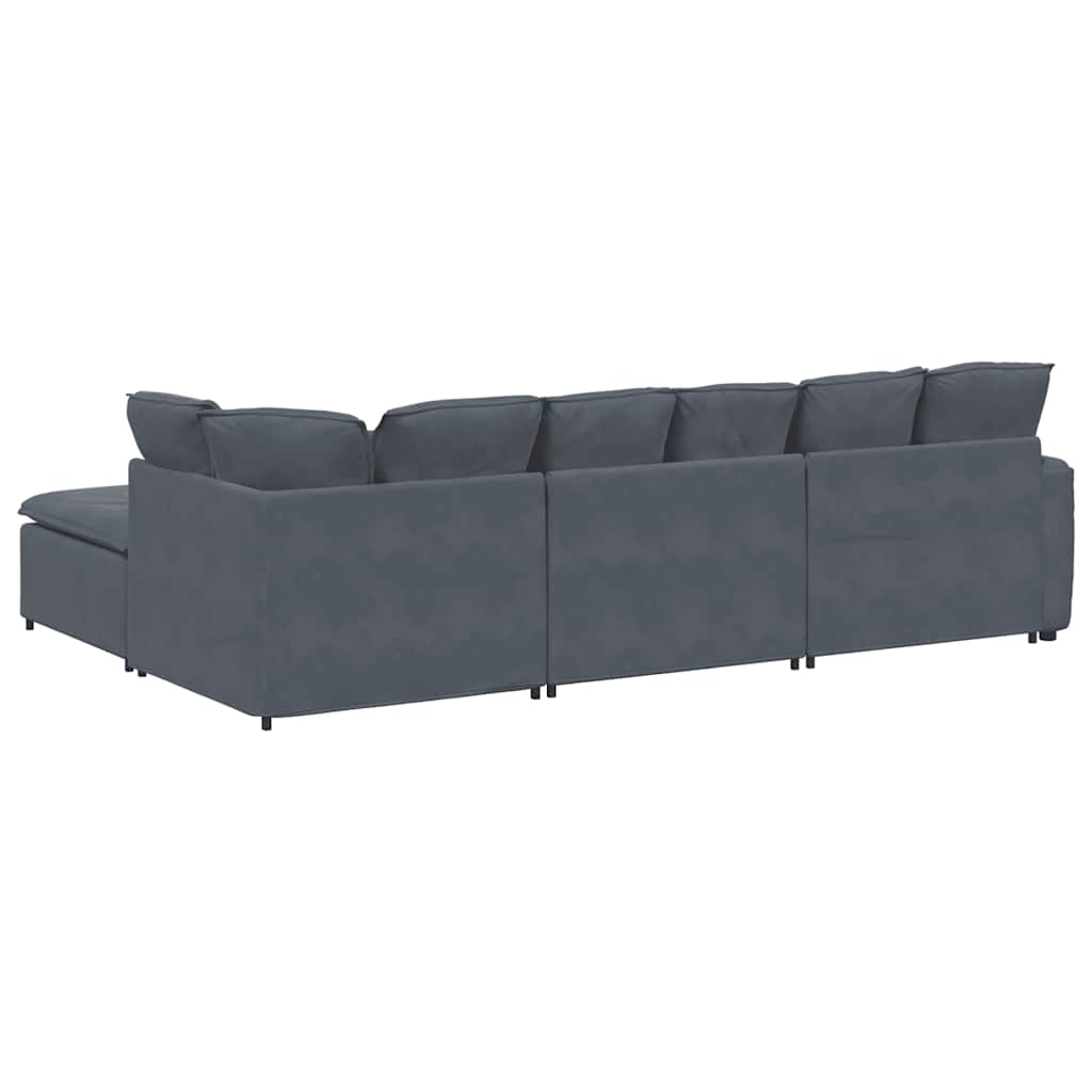 Modulares Sofa mit Fußhocker Kissen Samt Blau