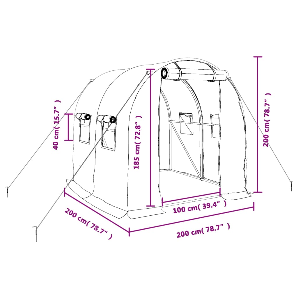 Gewächshaus mit Stahlrahmen Weiß 8 m² 4x2x2 m