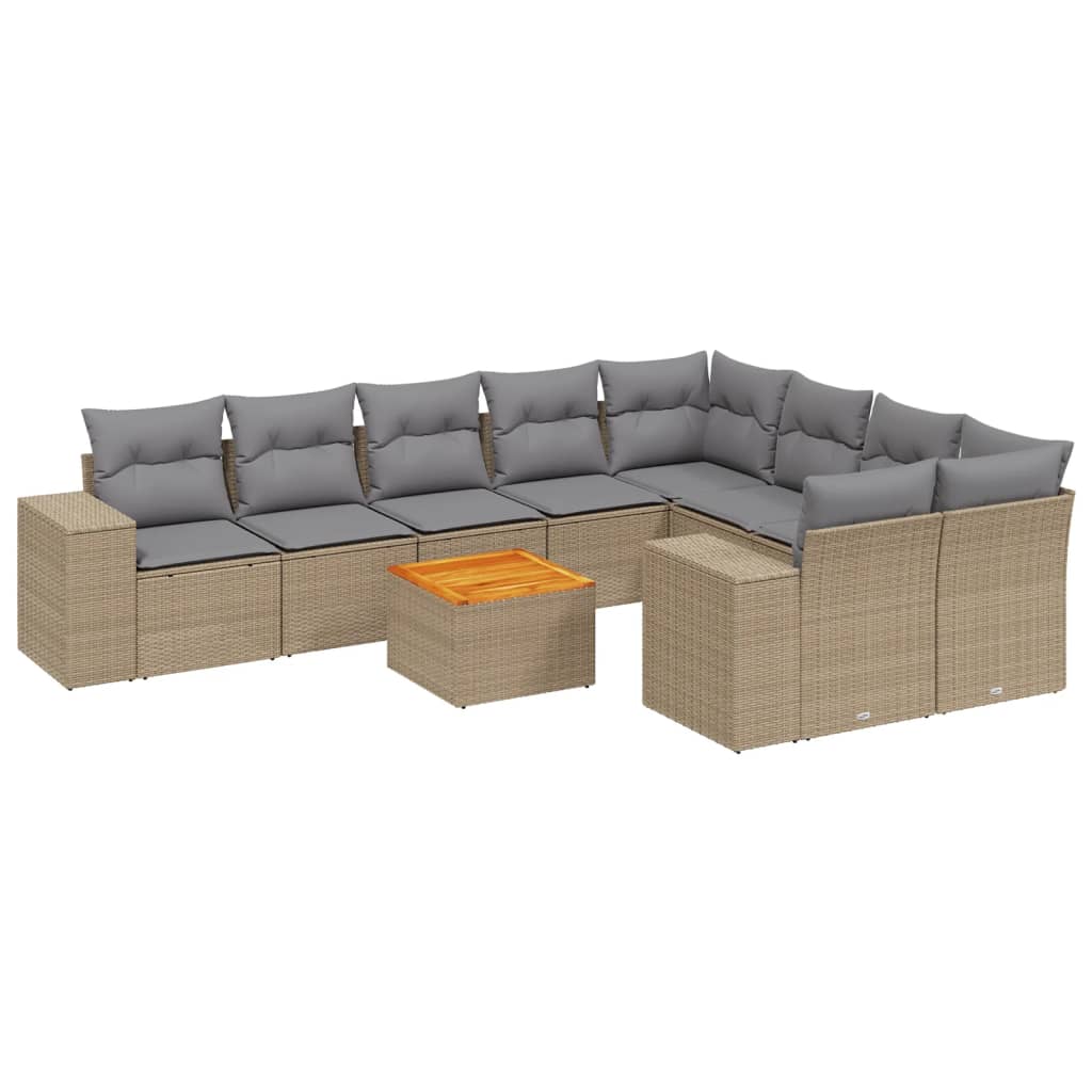 10-tlg. Garten-Sofagarnitur mit Kissen Schwarz Poly Rattan