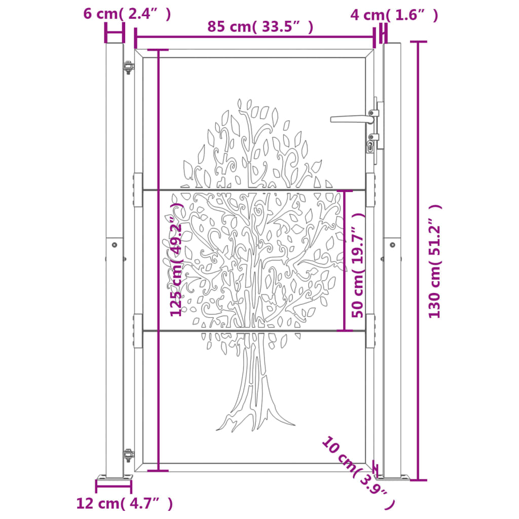 Gartentor Anthrazit 100x75 cm Stahl Baum-Design