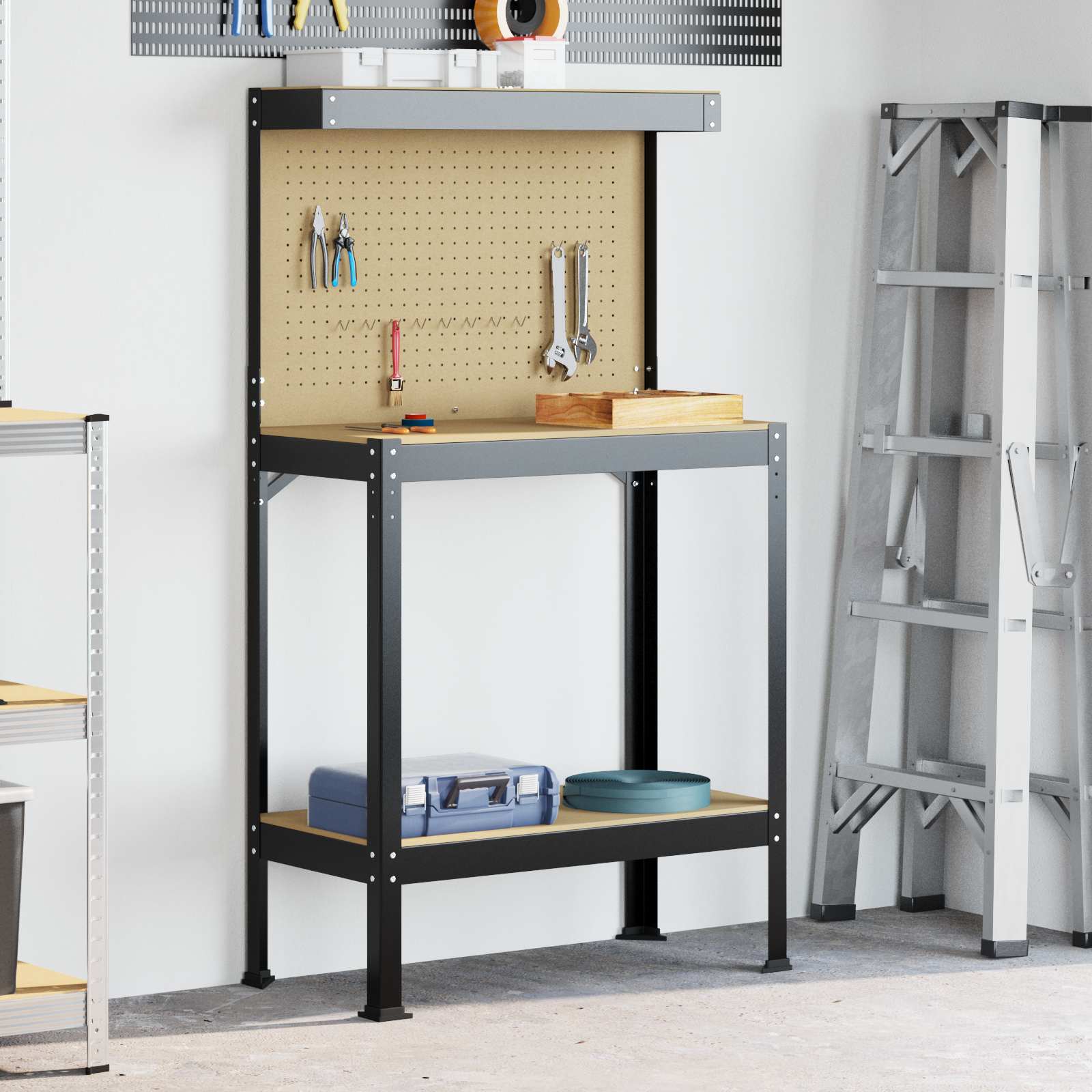Werkbank mit Lochwand und Schublade