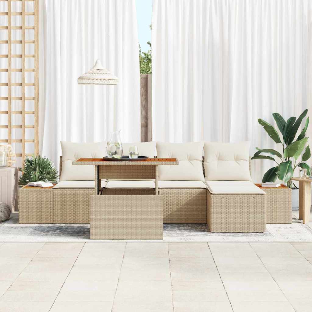 Garten Essgruppe mit Kissen 6 pcs Schwarz und Beige