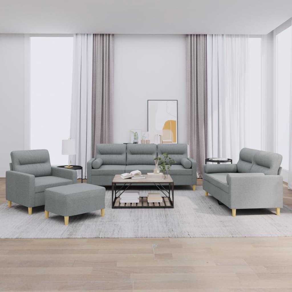 4-tlg. Sofagarnitur mit Kissen Taupe Stoff