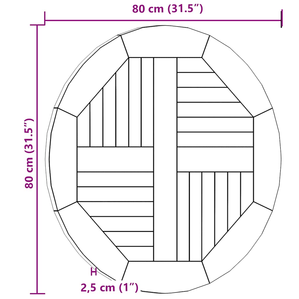 Tischplatte Massivholz Teak Rund 2,5 cm 40 cm