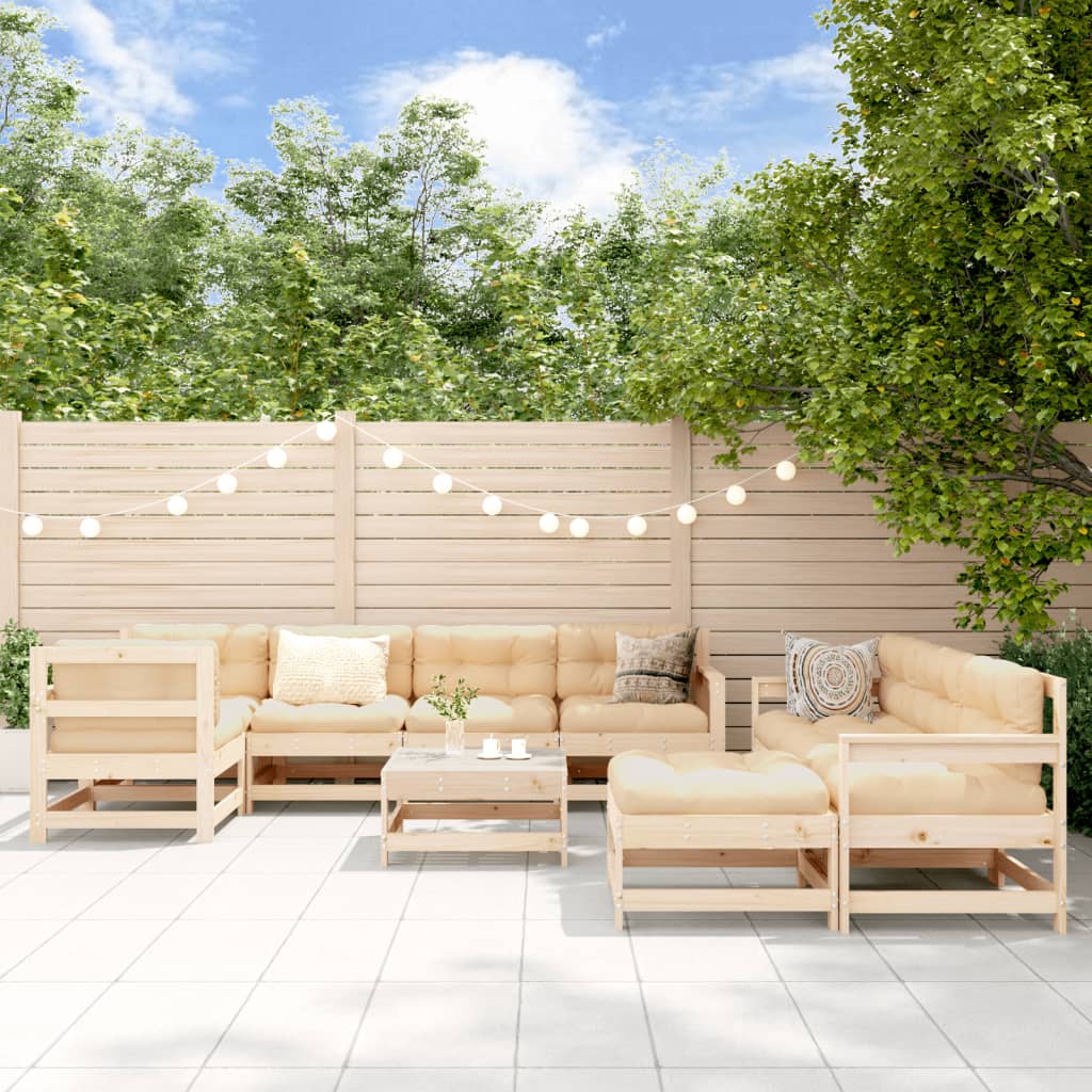 10-tlg. Garten-Lounge-Set mit Kissen Schwarz Massivholz