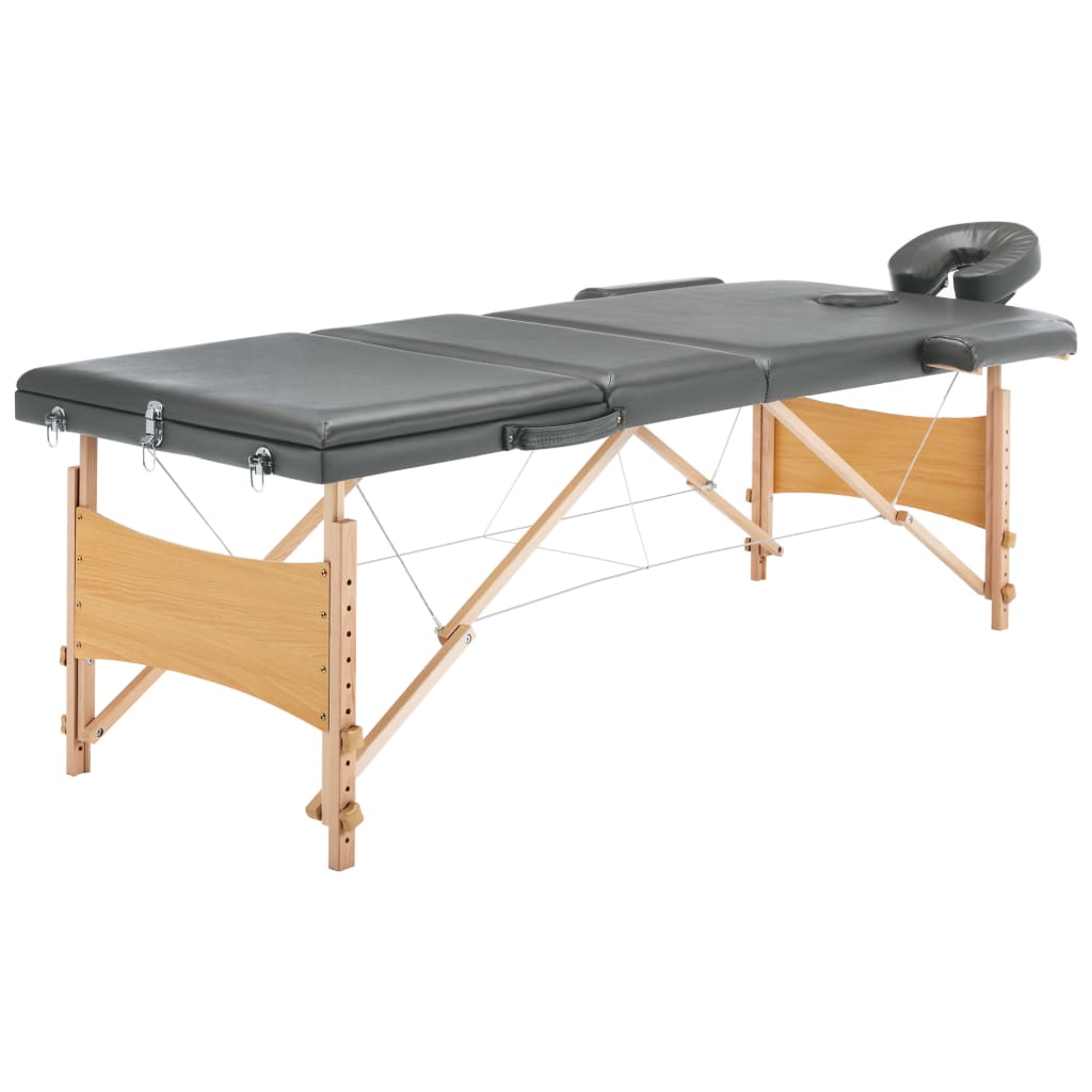 Massageliege Klappbar 3-Zonen mit Holzgestell Schwarz