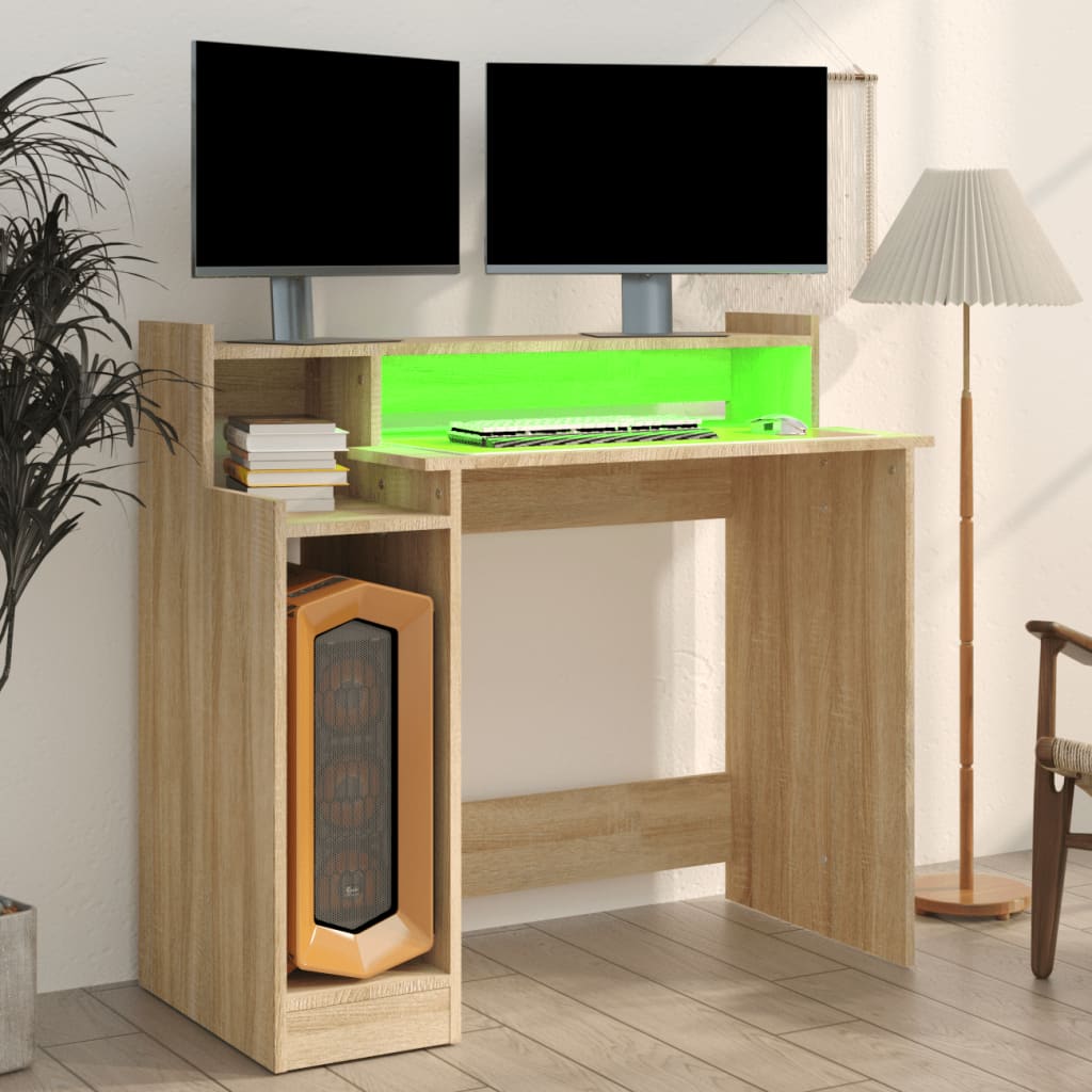 Schreibtisch mit LEDs Weiß 97x45x90 cm Holzwerkstoff