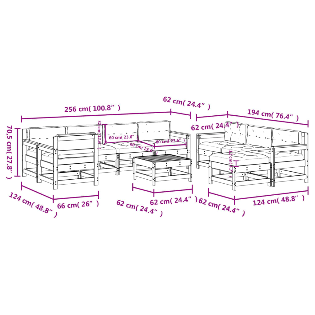 10-tlg. Garten-Lounge-Set mit Kissen Schwarz Massivholz