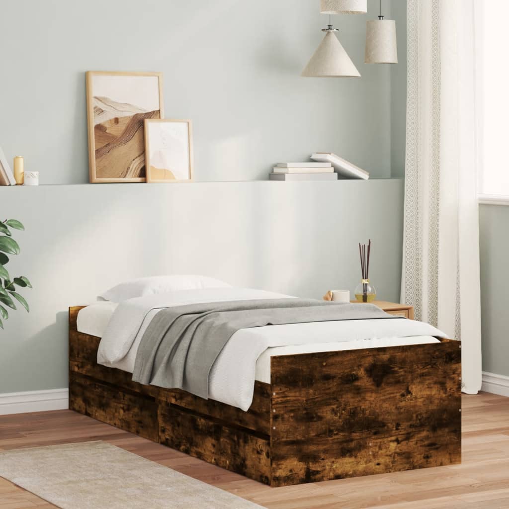 Bett mit Schubladen Braun Eiche-Optik 75x190 cm