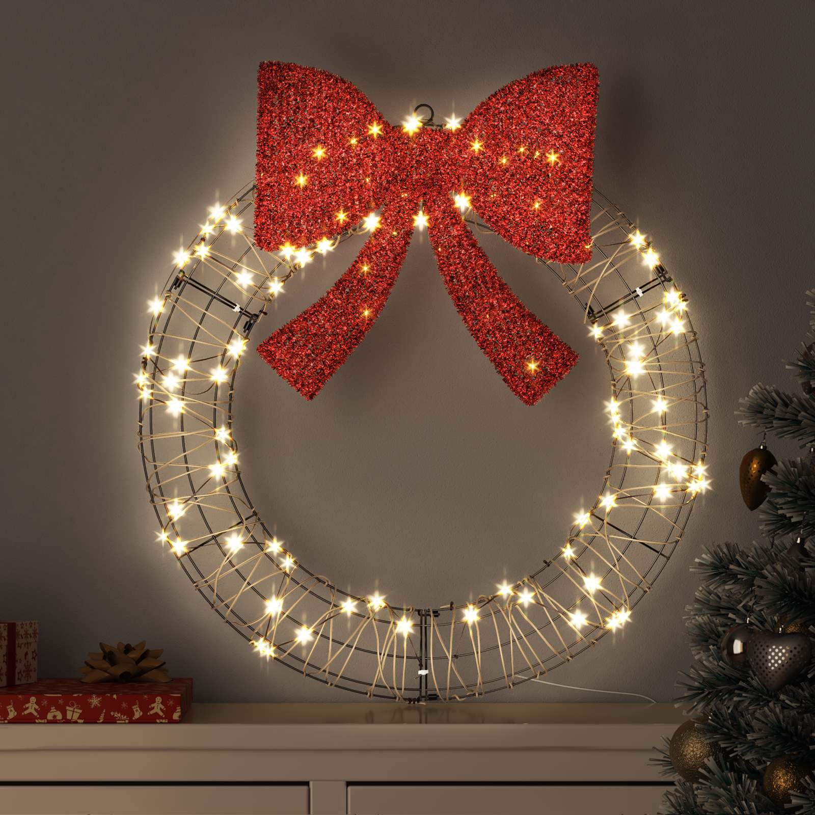 Kranz mit 60 LEDs Warmweiß 76 x 76 x 8 cm PET