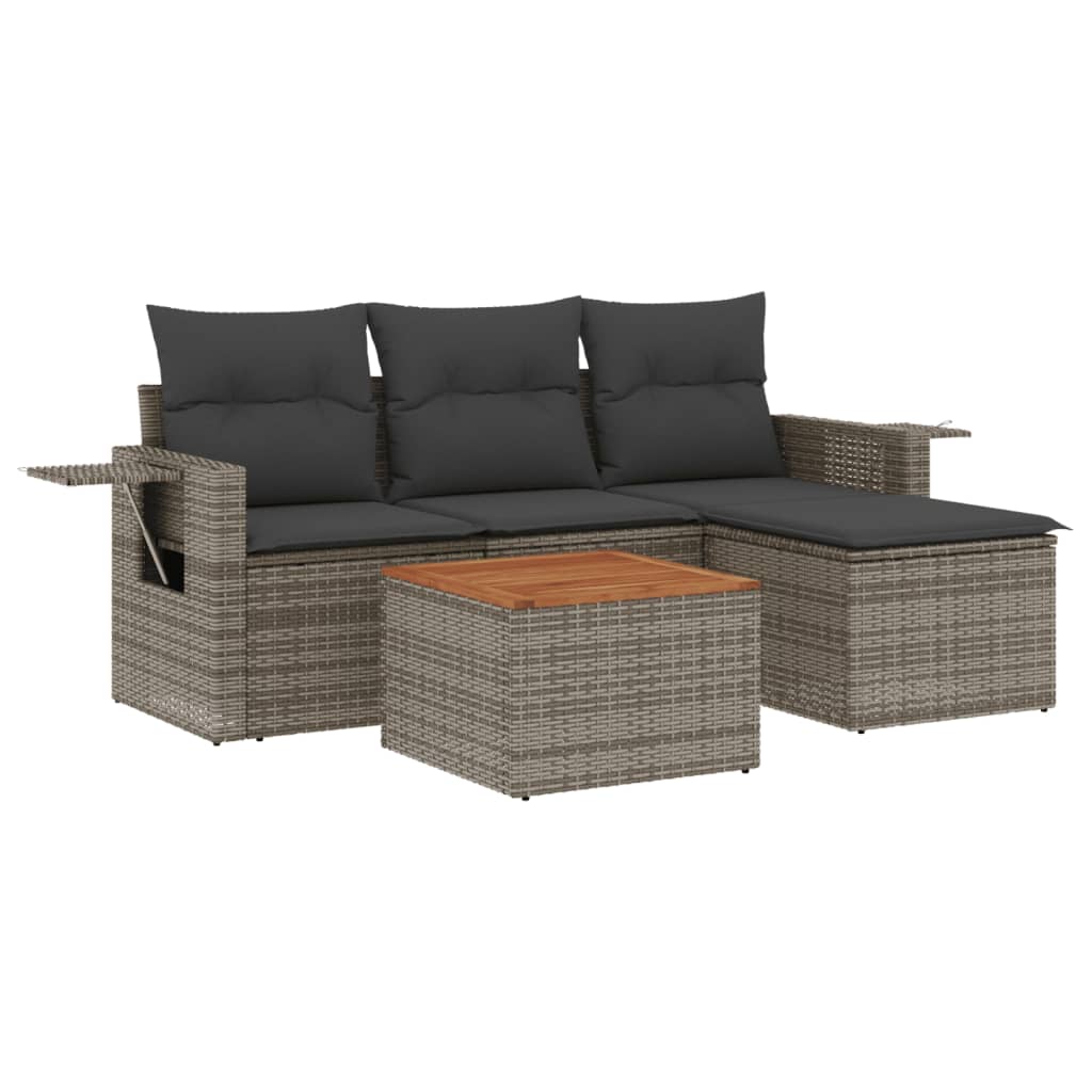 5-tlg. Garten-Sofagarnitur mit Kissen Schwarz Poly Rattan