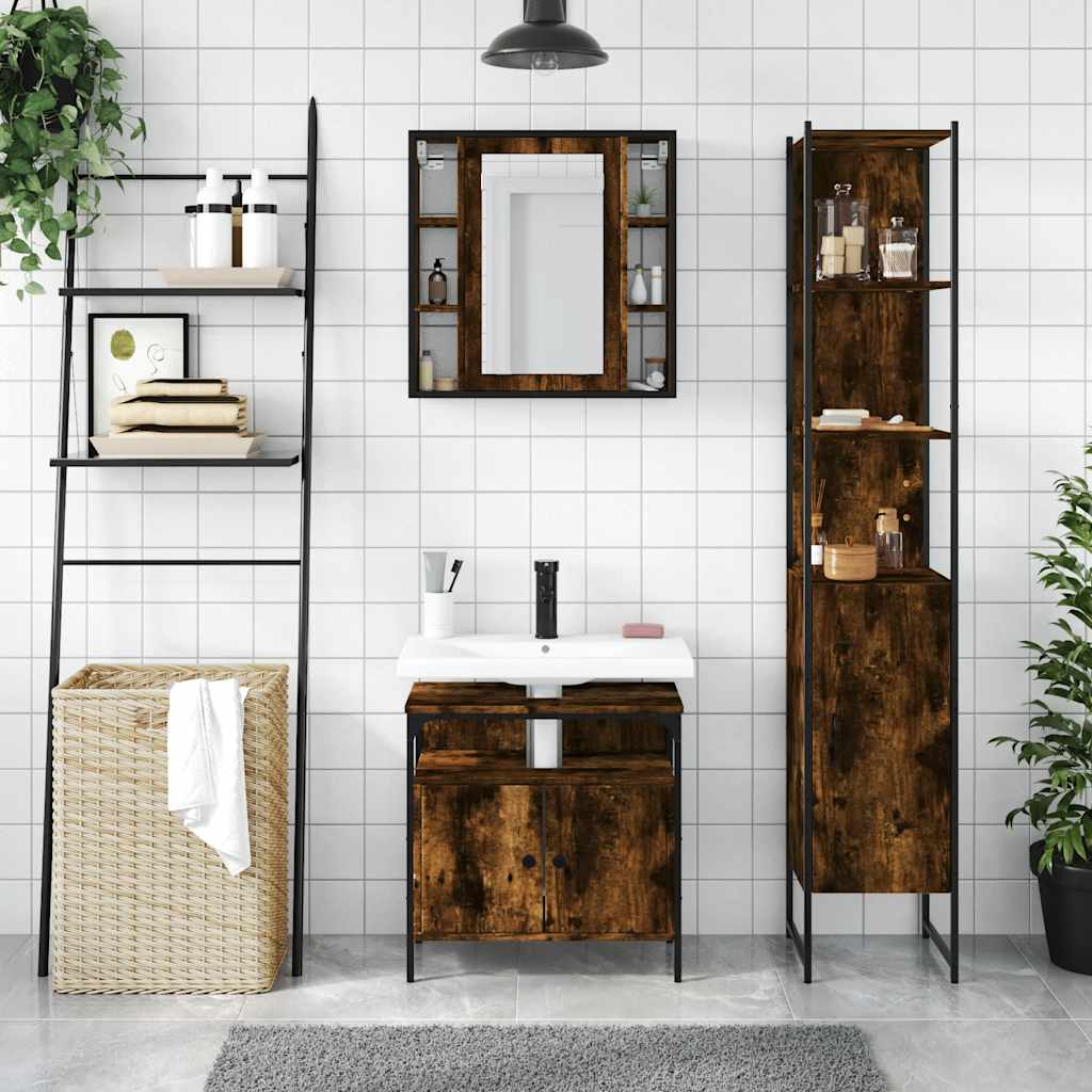 3-tlg. Badmöbel-Set Schwarz Holzwerkstoff